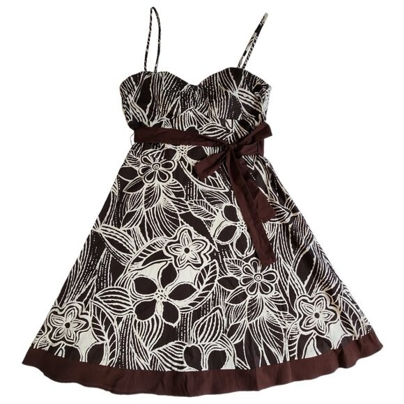 City Triangles brown cream white floral print spaghetti strap dress sz 5/6 - Picture 1 of 12